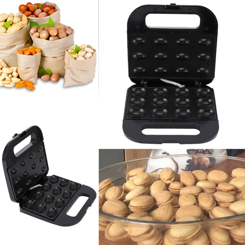 Mini Waffle Maker Machine - Electric 12 Walnut Cookie Mold Maker